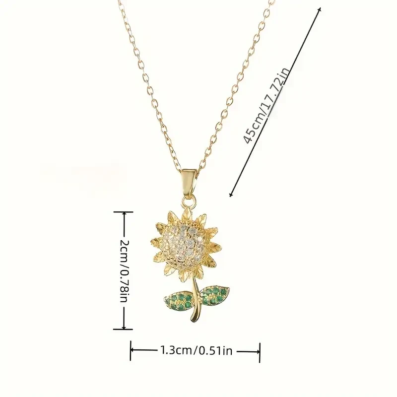 Elegant Sunflower Pendant Necklace for Women  18K Golden Plated, Titanium Steel with Cubic Zirconia Accents  Perfect Gift for Her