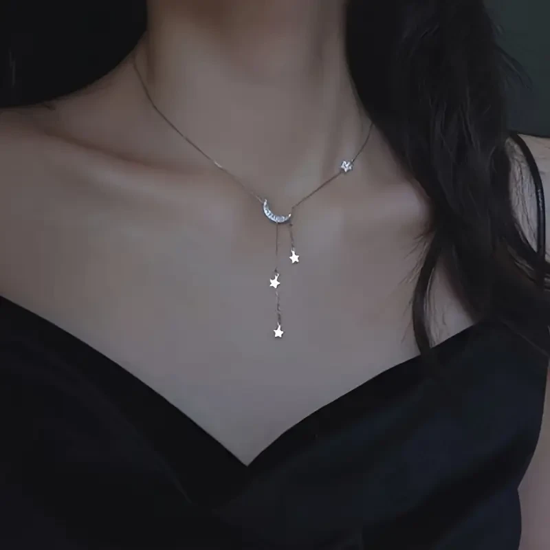 Elegant Tassel Star Moon Necklace  Minimalist Style, Fashion Necklace for Women, Perfect Birthday Gifts, New Year, Valentine's Day Gifts, Eid al-Fitr, Ramadan