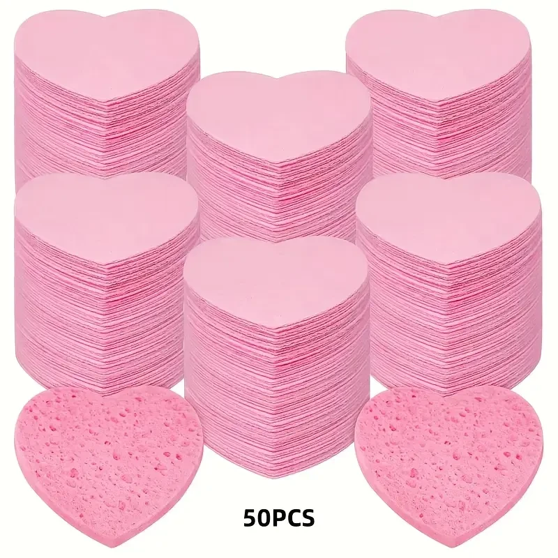 50 Count Compressed Heart-Shaped Facial Sponges for Cleansing