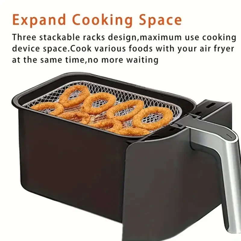 3-Tier Stackable Stainless Steel Air Fryer Accessory Set - Dishwasher Safe, Perfect for Healthy Holiday Baking & Cooking
