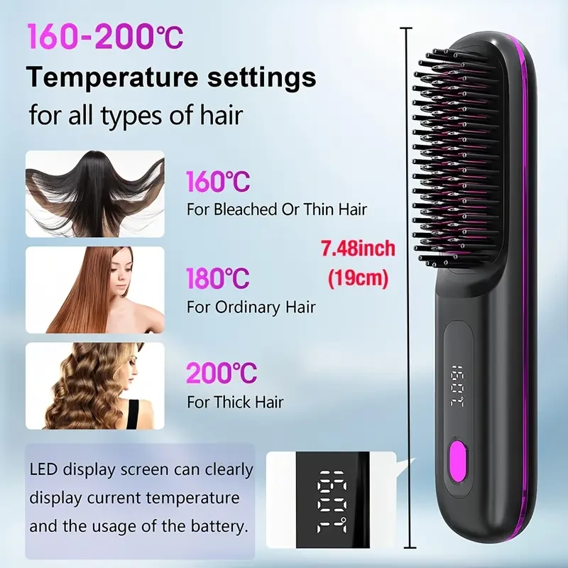 GENAI Cordless Hair Straightener Brush with Negative Ion Technology