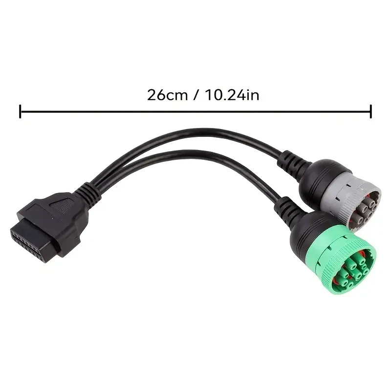 9-Pin OBD to Type 2 Green Split Y Cable for Diesel Truck Diagnostics