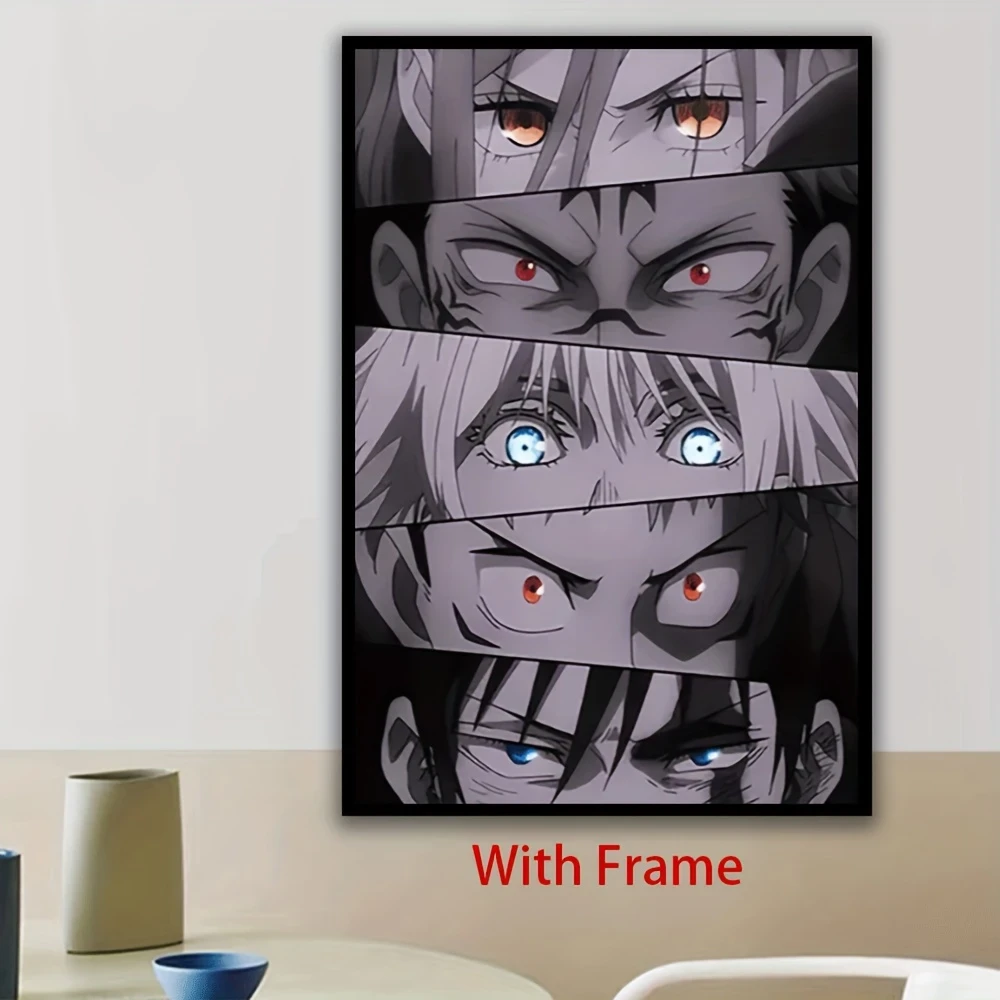 1pc Framed Anime Canvas Art Print Vertical Classic Style with Vibrant Character Eyes Design & Red Accents