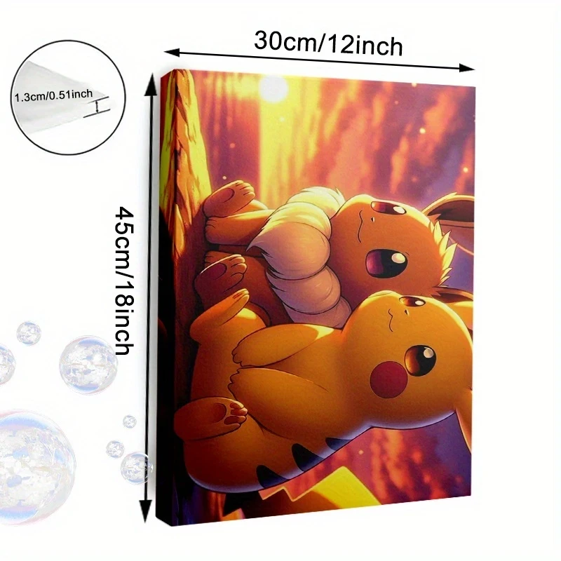 30x45cm/12x18 Inches Framed Canvas Art Print Pikachu and Eevee Sunset Scene