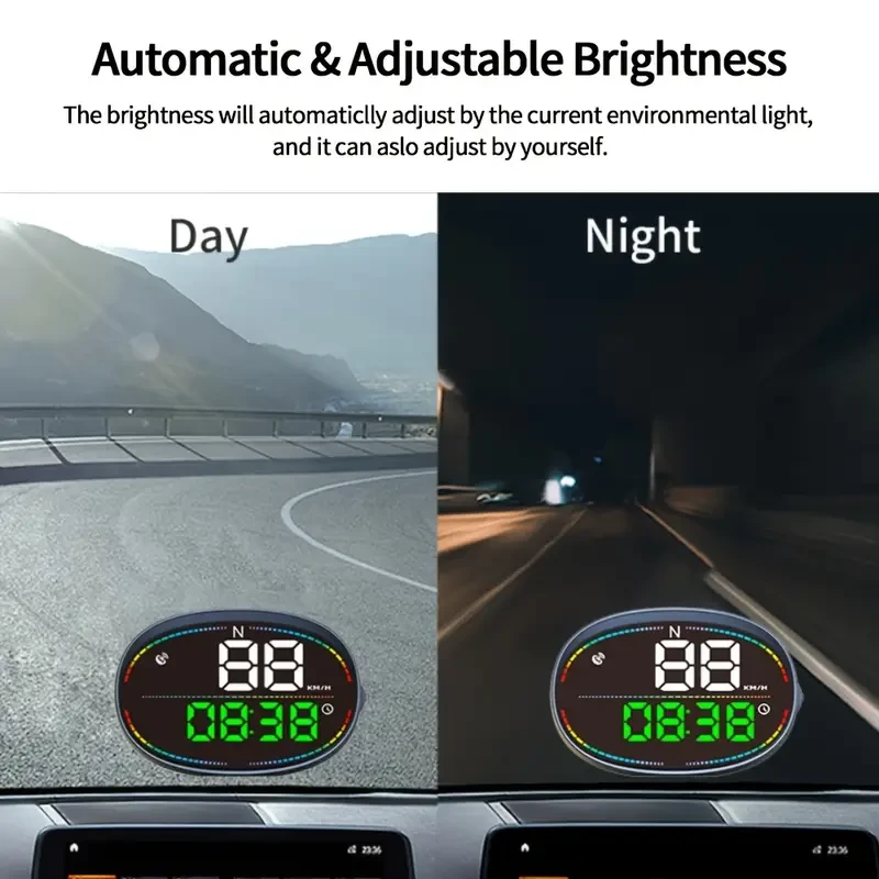 KWHUD Car Dashboard Display - Speedometer, Odometer & Time Gauge with Compass & Over-Speed Alert