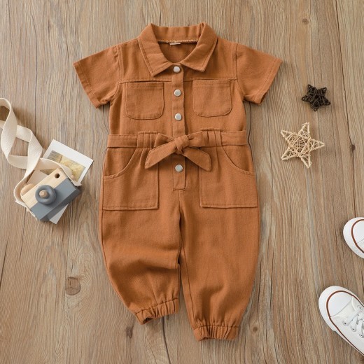 Girls' Korean-style Lapel Jumpsuit