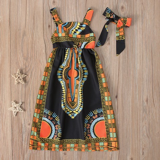 Girls' African Bohemian Sleeveless Sling Dress