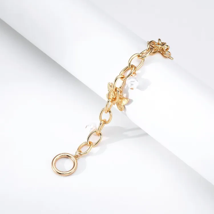 Fashion Butterfly Pearl Pendant Chain Bracelet