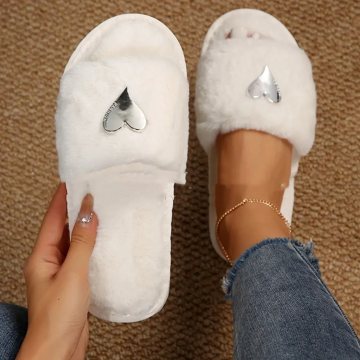 Fluffy Slippers for Women - Fall & Winter Warm Home Fur Furry Slippers, Cozy Comfort for Cold Weather