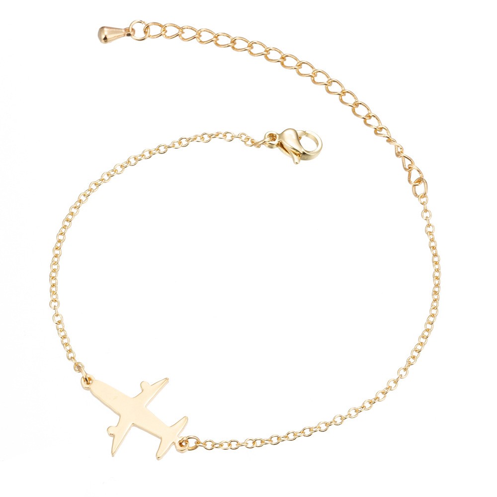 Stainless Steel Bracelet with Airplane Design Pendant - Fashion Charm Bracelet for Women, Perfect Jewelry Gift for Parties