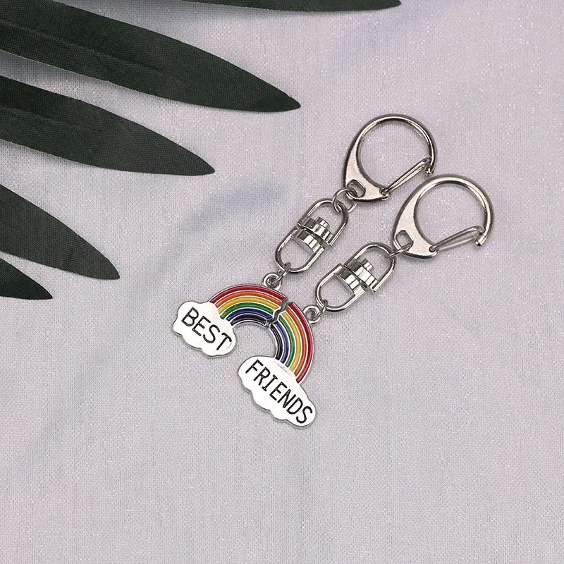 Color Stitching Rainbow White Cloud Couple Good Friend Stitching Keychain