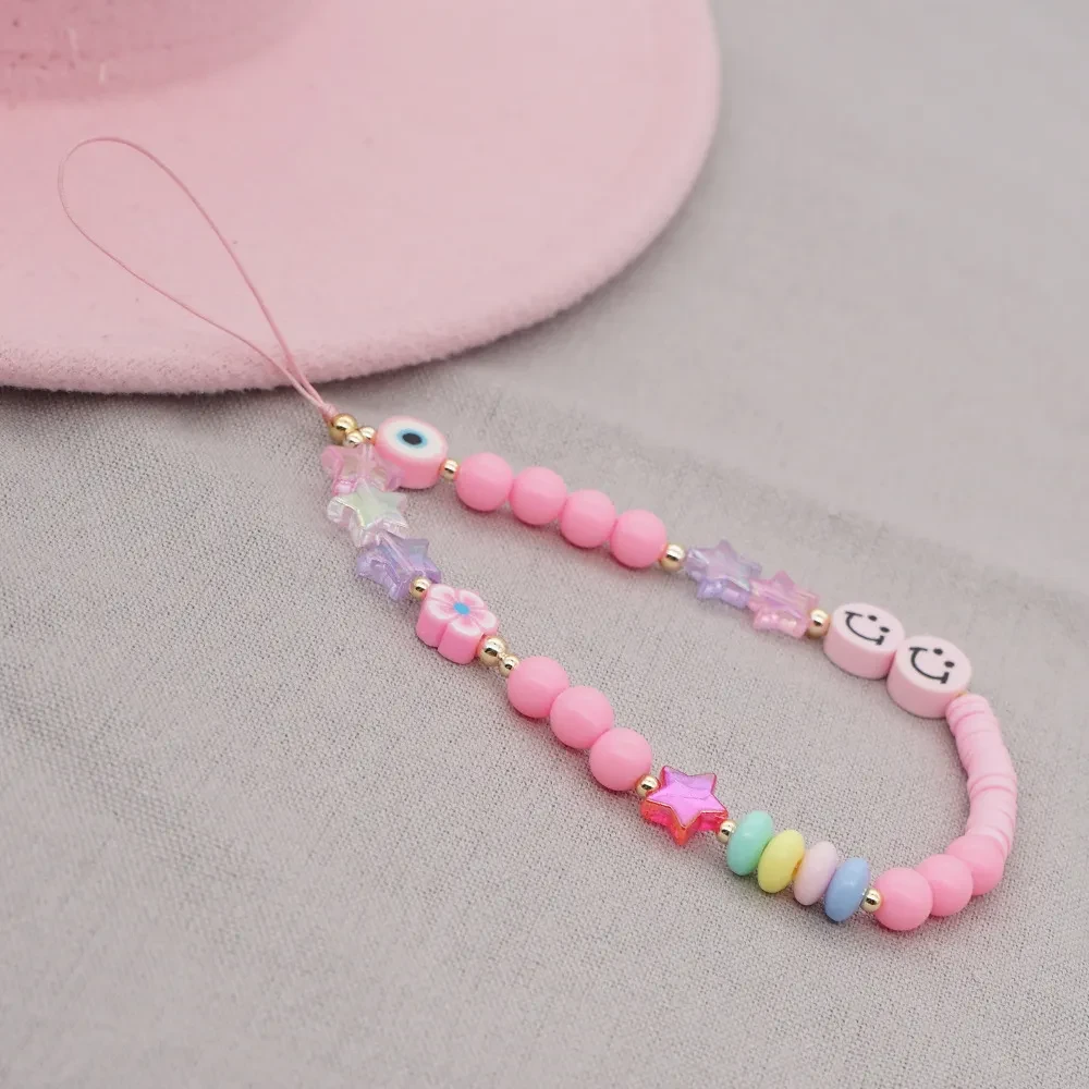 Soft Pottery Mobile Phone Rope Hanging Jewelry Five-pointed Star Beaded Mobile Phone Chain Female
