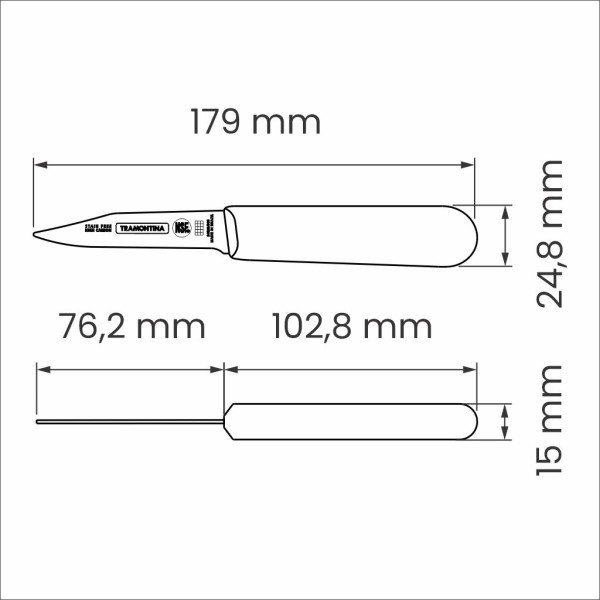 Professional Master Black Paring Knife Tappered 3", 8cm - Tramontina