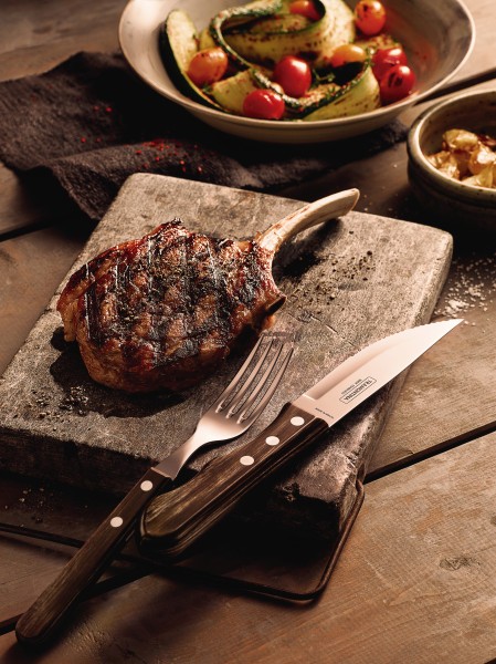 Churrasco Steak Knife Jumbo Serrated Wide Blade Polywood Brown 5", 12cm - Tramontina