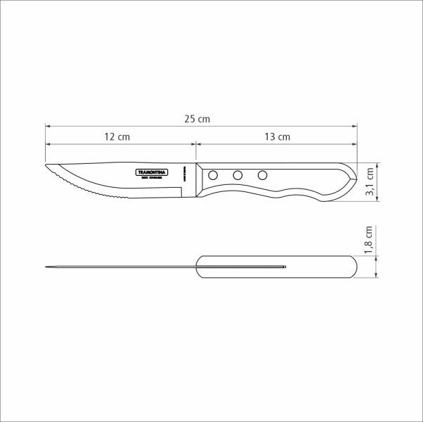 Churrasco Steak Knife Jumbo Serrated Wide Blade Polywood Red 5", 12cm - Tramontina