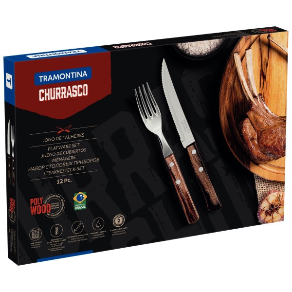 Churrasco Steak Knife Polywood Traditional Steak Set Brown 12pc  - Tramontina