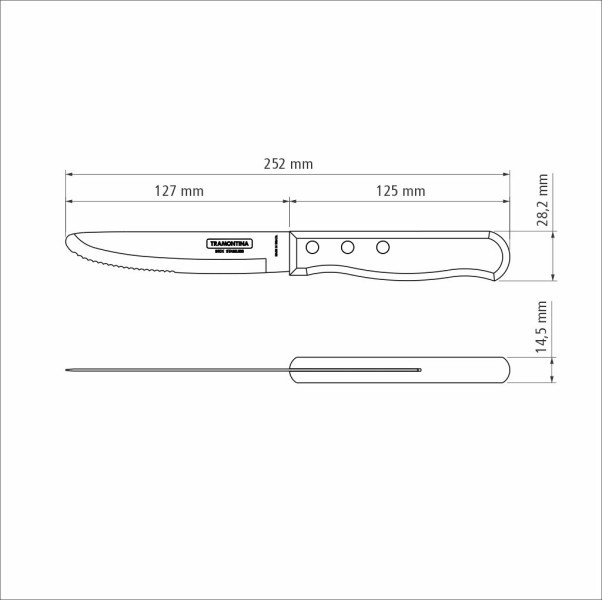 Churrasco Steak Knife Serrated Wide Blade Polywood Red 5", 13cm - Tramontina