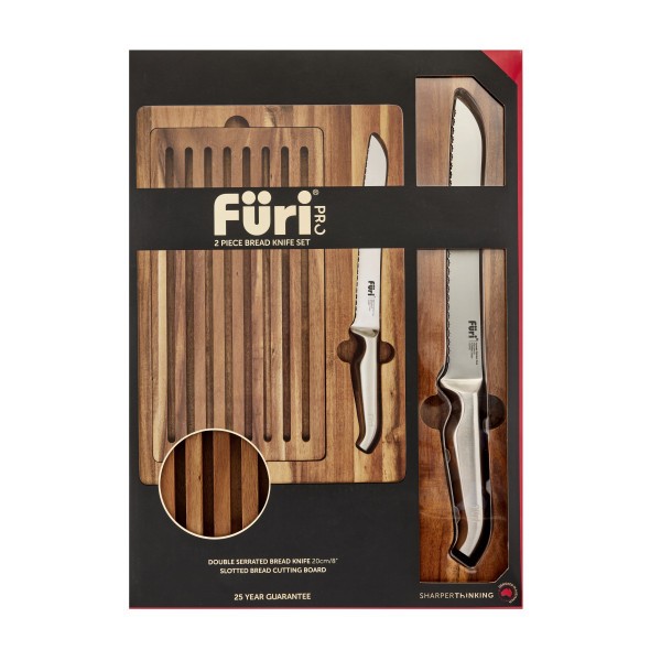 Double Serrated Bread Knife & Bread Cutting Board Set 2 Piece - Furi