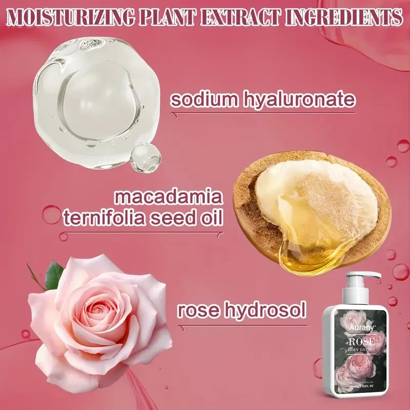 200ml/7.05 Fl.Oz, Rose Body Lotion With Natural Oils, Hyaluronic Acid