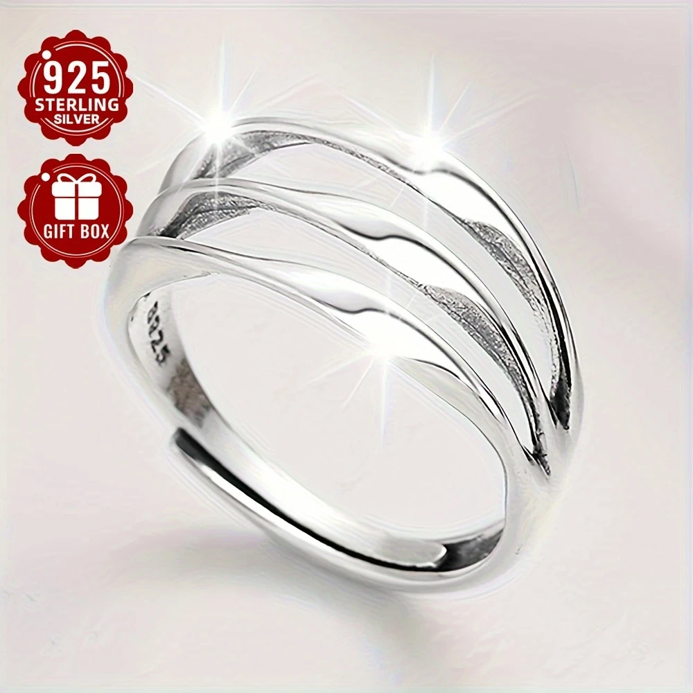 925 Silver Ring with Multi-Layer Design Elegant Adjustable Jewelry