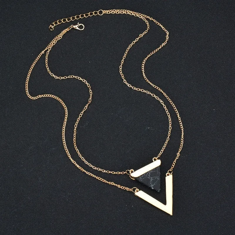 Triangle Turquoise Pendant Necklace V-shaped