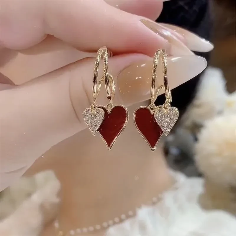 Women's Simple Temperament Red Love Heart Earrings
