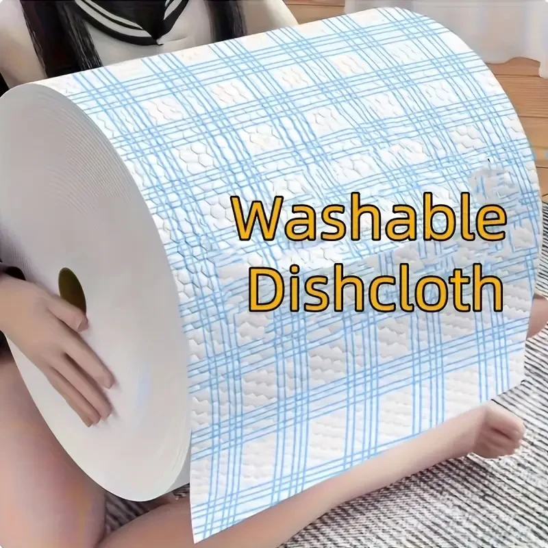 Roll Washable Blue Plaid Dishcloth
