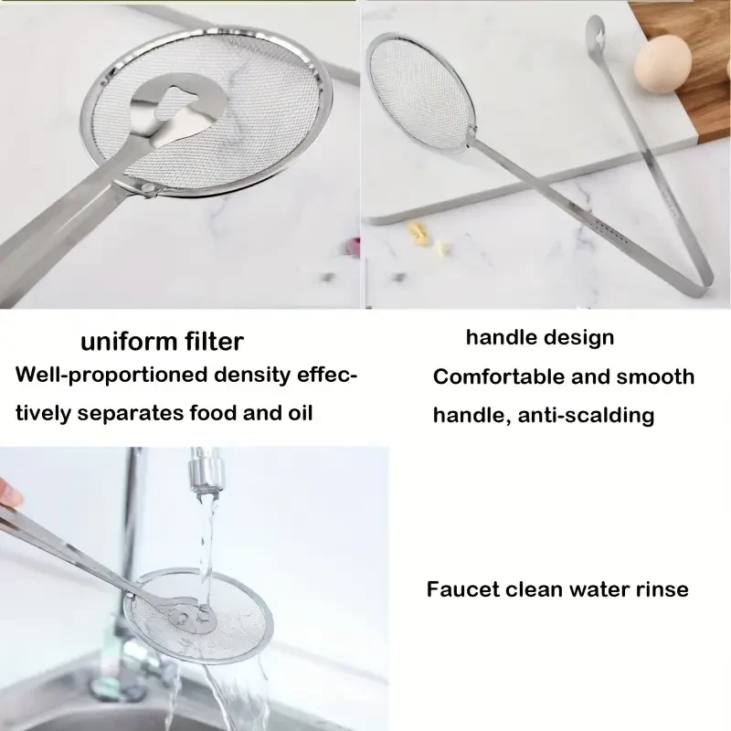 Stainless Steel Frying Oil Filter Clamp & Strainer Spoon