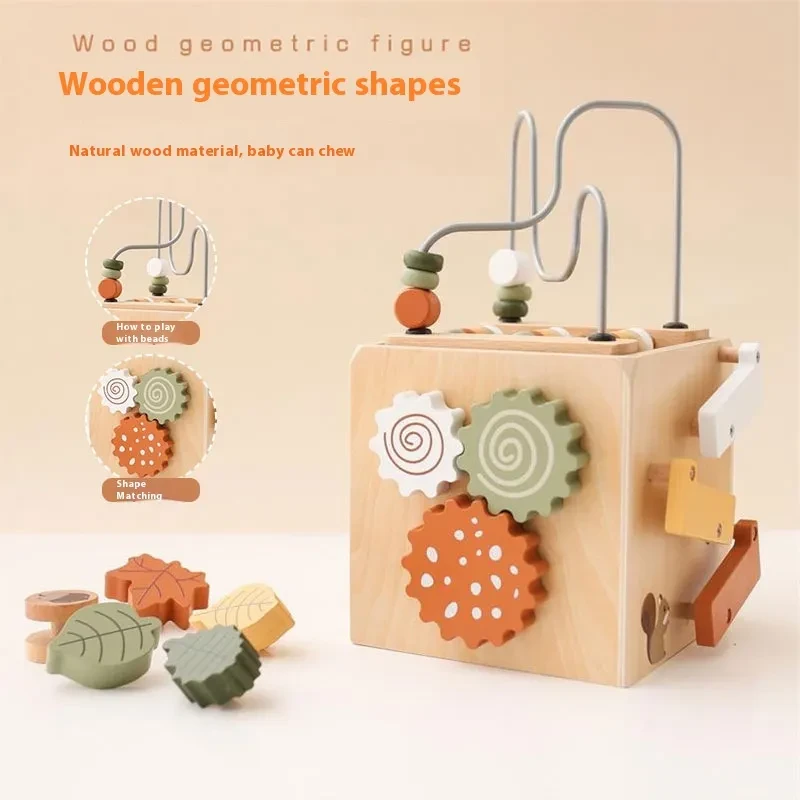 Bead-stringing Toy Shape Matching Five-in-one Toy Wooden Busy Box