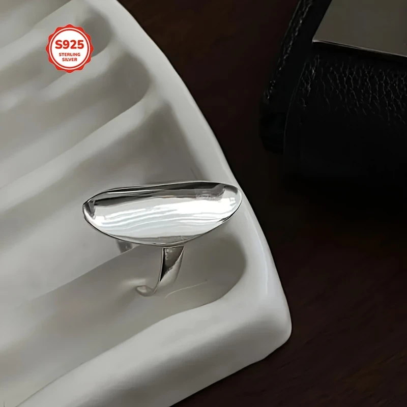 Elegant 925 Sterling Silver Ring for Women - Geometric Curved Surface, Smooth Finish, Unique Hip-Hop Open Ring, Perfect for Daily Wear & Gift-Giving