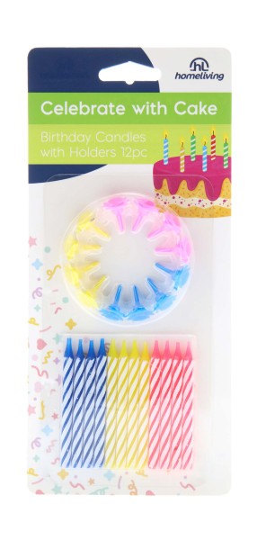 Birthday Candles with Holder 12pk - Homeliving