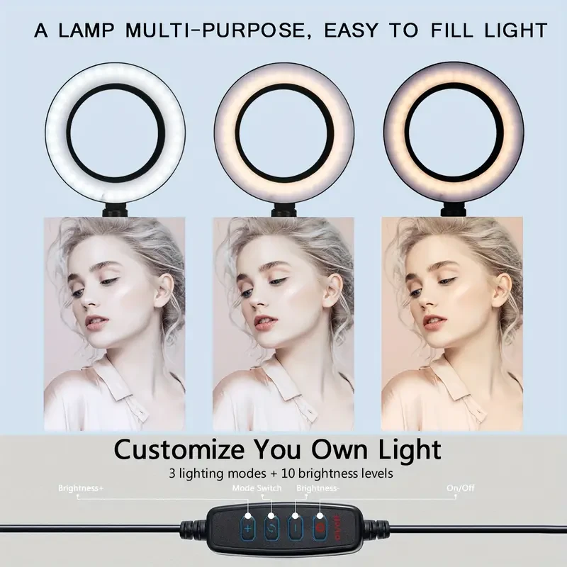 LAQIUIUE 26.01cm Adjustable Phone Ring Light with Tripod Stand
