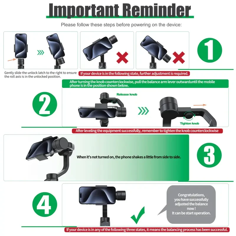 QAML F8 Handheld 3-Axis Gimbal Phone Holder