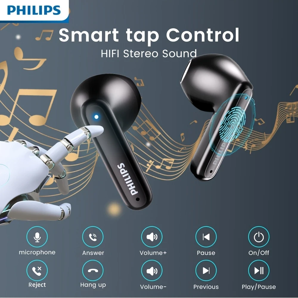 Philips Premium Wireless Earphones with Active Noise Cancellation Earbuds with Condenser Microphone, Compatible with Smartphones for Sports, Exercise, Movies, TV Series, and Video Games