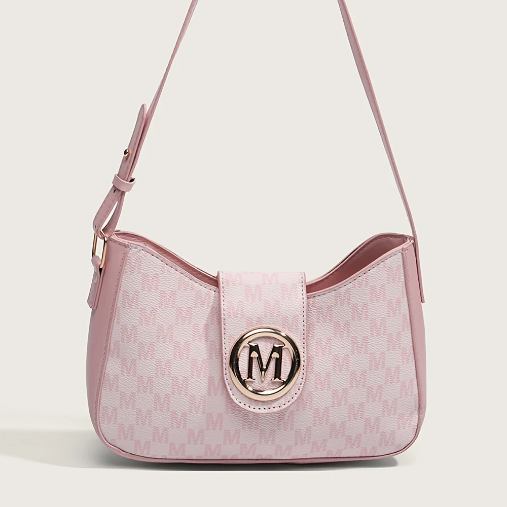 Chic M-Print Womens Crossbody Bag Sleek Black with Golden-Tone Clasp, Zipper Closure & Polyester Lining
