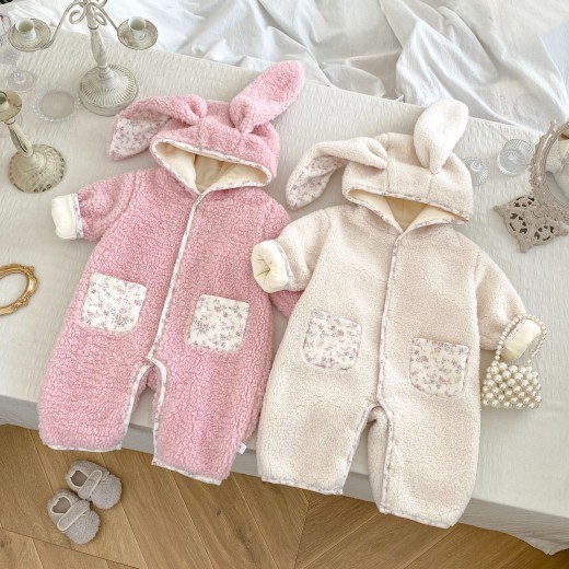 Personality Winter Baby Fleece-lined Jumpsuit