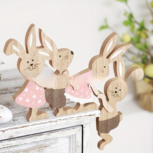 Easter Home Decoration Painted Seesaw Rabbit Wooden Door Frame