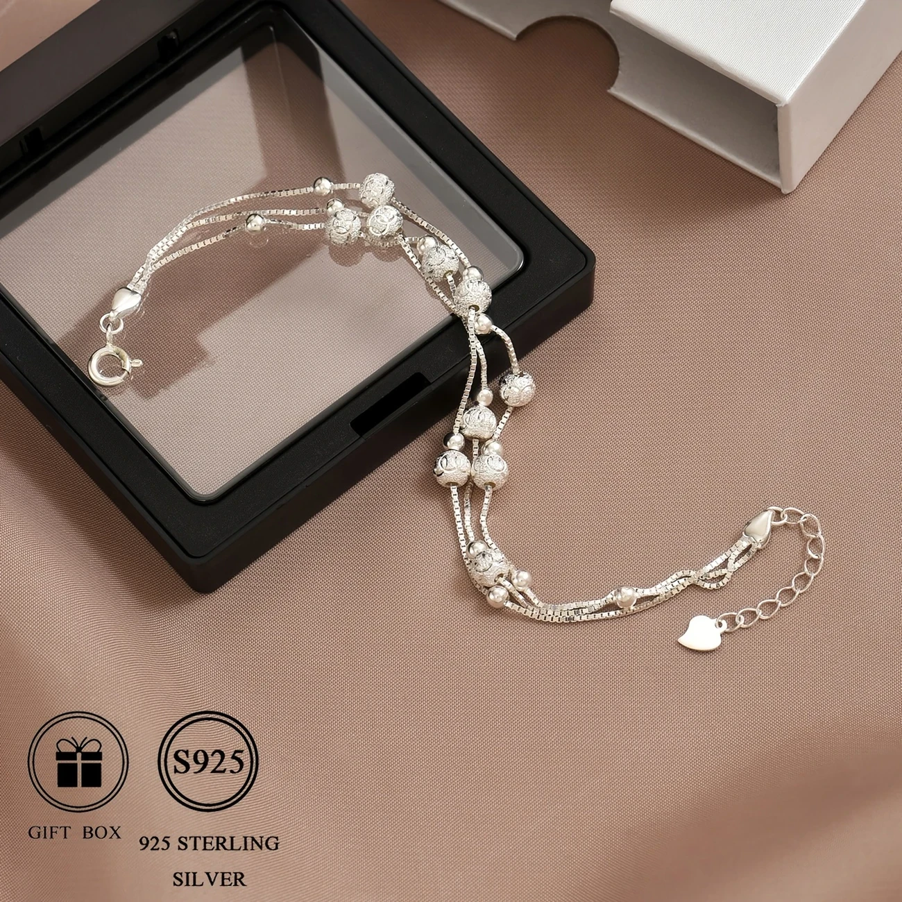 Fashionable and Versatile S925 Silver Bead Tennis Chain Multi-layered Wristband Gift  Total Weight 4.65G