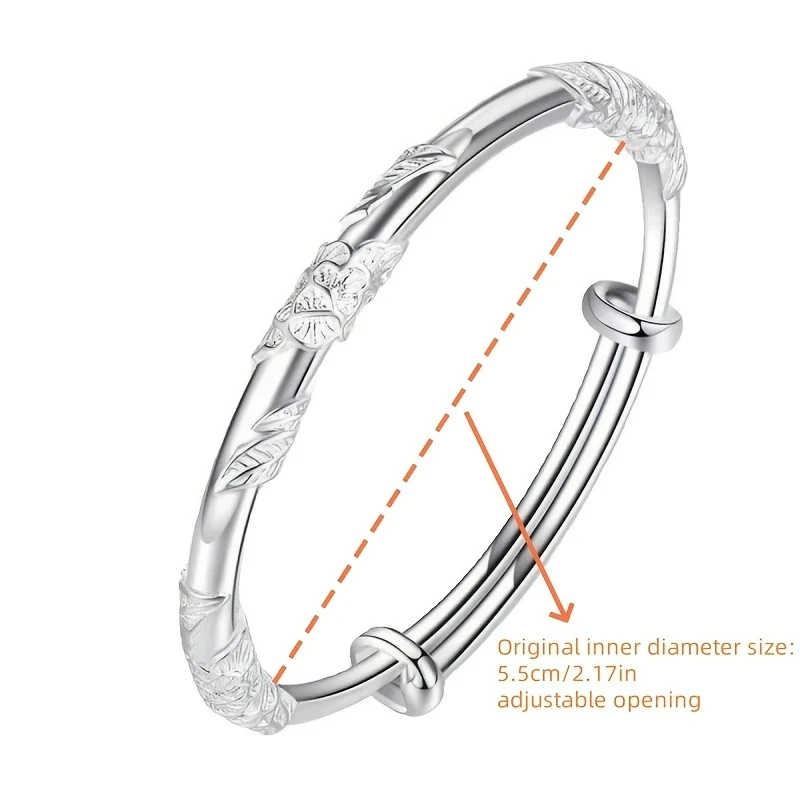 Elegant Sterling Silver S925 Lucky Charm Bracelet with Bell - Adjustable Open Cuff Design, Perfect Gift for Girlfriend, Family, and Friends