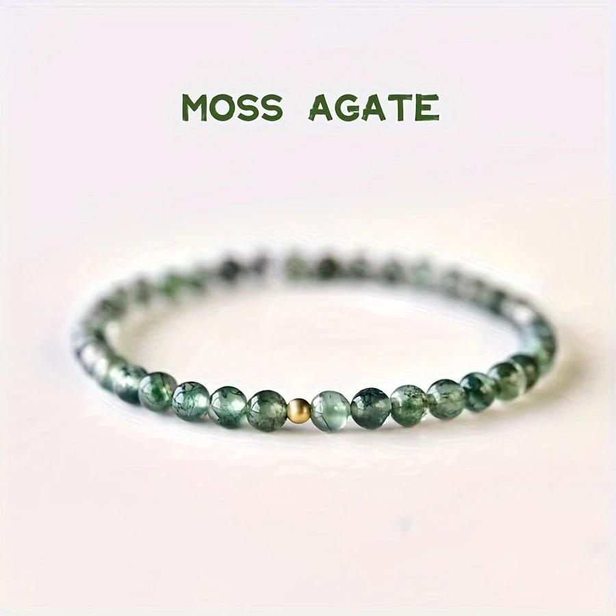 Moss Agate Bead Bracelet - 6mm Natural Stone, Simple & Elegant Jewelry for Men & Women, Cool Fashion Gift