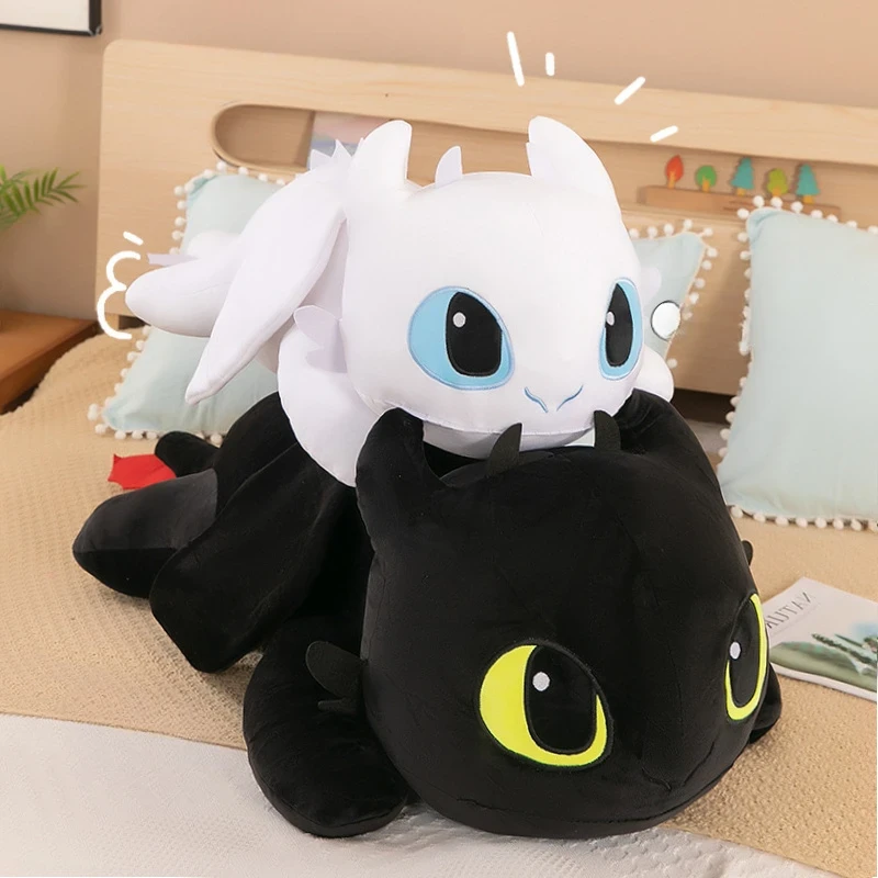 Adorable Dragon Plush Toy Large White & Black Soft Stuffed Animal with Big Eyes