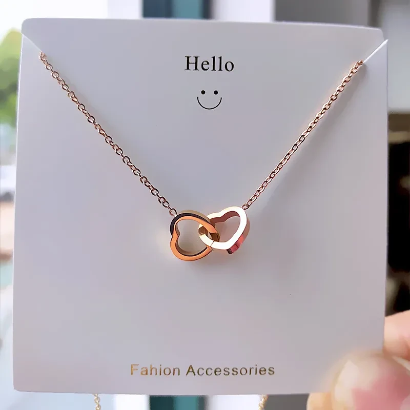 Women's Fashion Simple Double Ring Heart Clavicle Chain