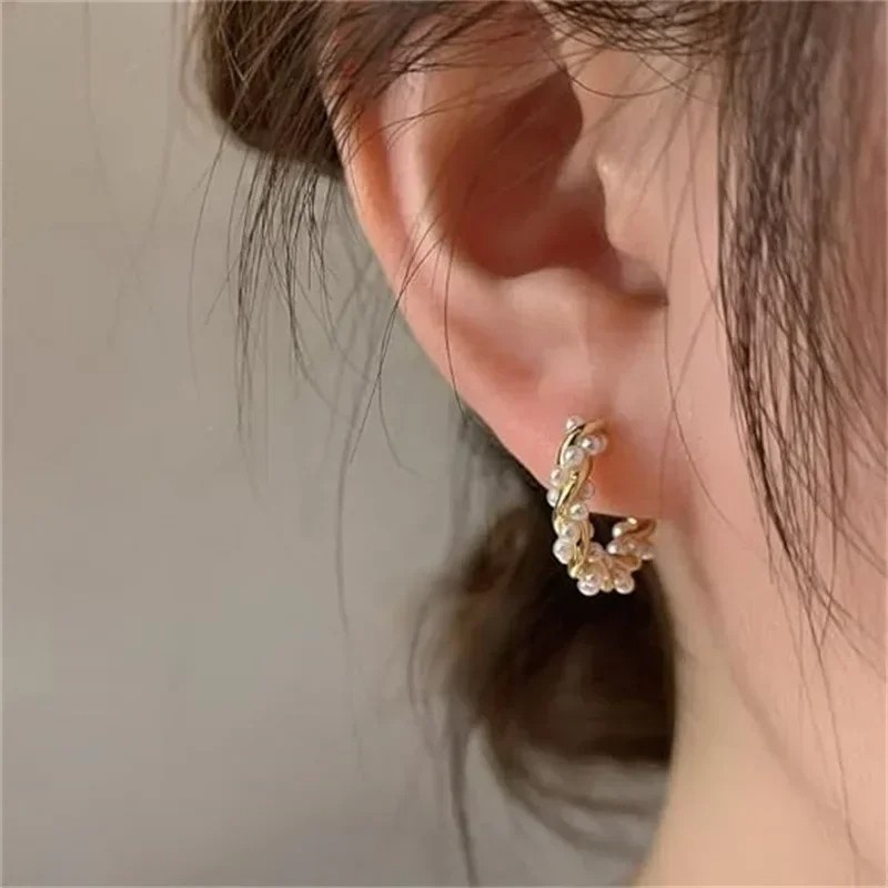 French Imitation Pearl Hoop Earrings