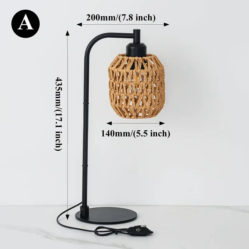 1pc Hand-Woven LED Table Lamp  Dimmable USB-Powered Desk Light with Warm Yellow Glow, Adjustable Brightness (200-350 Lumens), E27 Base, Perfect for Bedroom, Office, Living Room, or Gift Idea