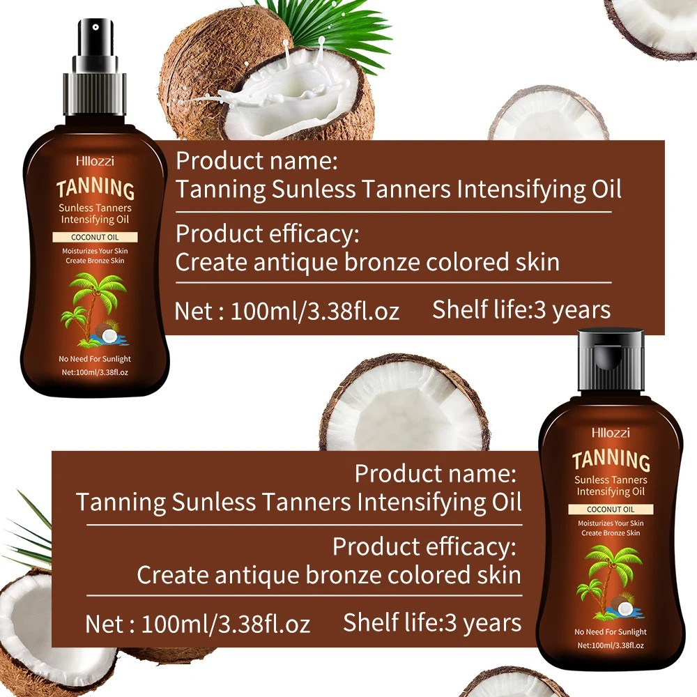 3.38 fl.oz x 2 Coconut Tanning Oil: Self-Tanning, Waterproof, Long-Lasting