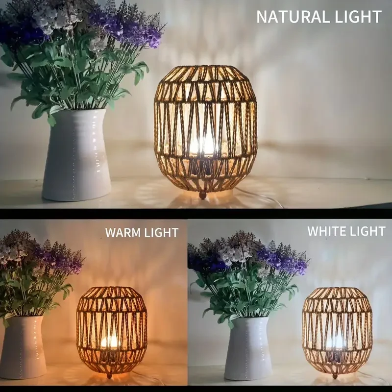 Rattan Table Lamp  Hand-Woven Small Desktop Light, Natural Decor Bedside Lamp, Farmhouse Style Bedside Lamp, Perfect for Bedroom, Living Room, Bohemian Style Room Decoration, Indoor Use