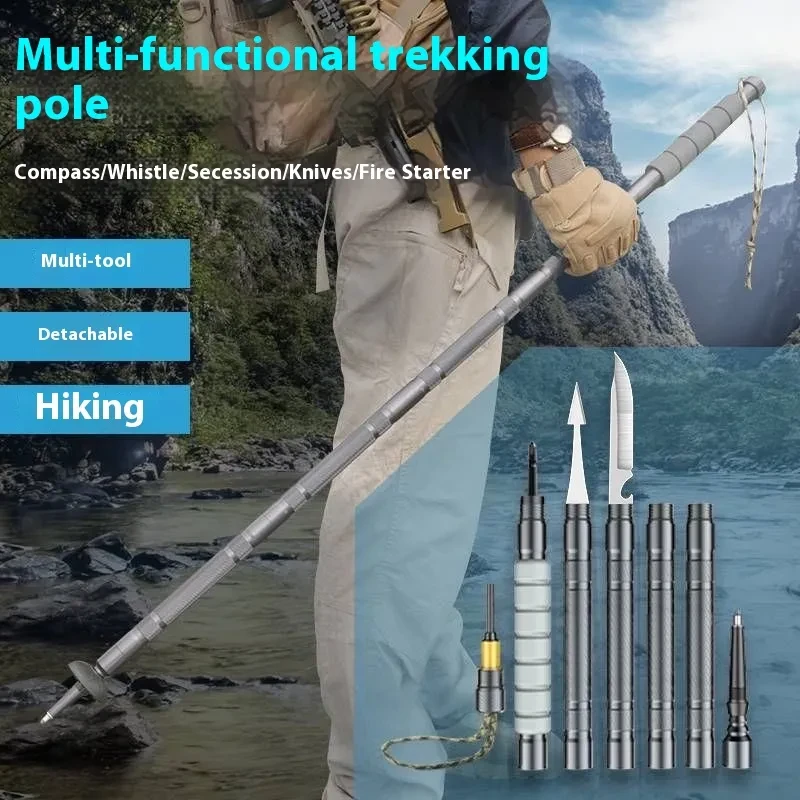 Outdoor carbon fiber trekking pole lightweight carbon outer lock telescopic walking stick