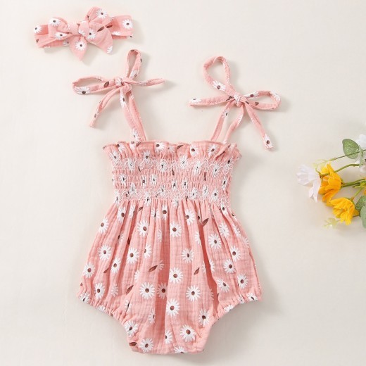 Newborn Bow Flower Print Short Sleeved Kazakhstan Baby Girl Sweet