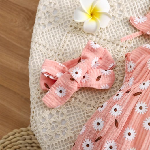 Newborn Bow Flower Print Short Sleeved Kazakhstan Baby Girl Sweet