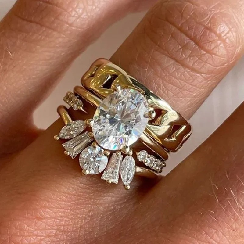 ORZTOON Fashion Geometric Gold Color Zircon Rings